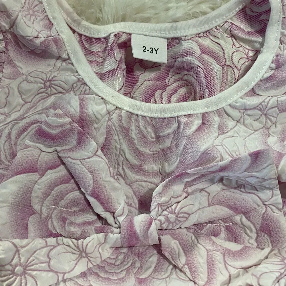 Toddler pink and white flower print dress with matching hat NWOT